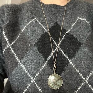 Gold-Tone Green Stone Pendant Necklace